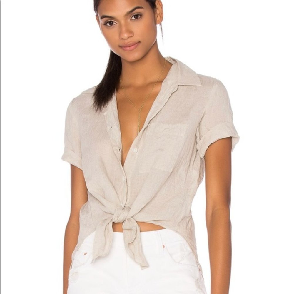 Theory Hekanina 2 Spring Linen Top in khaki size M NWT